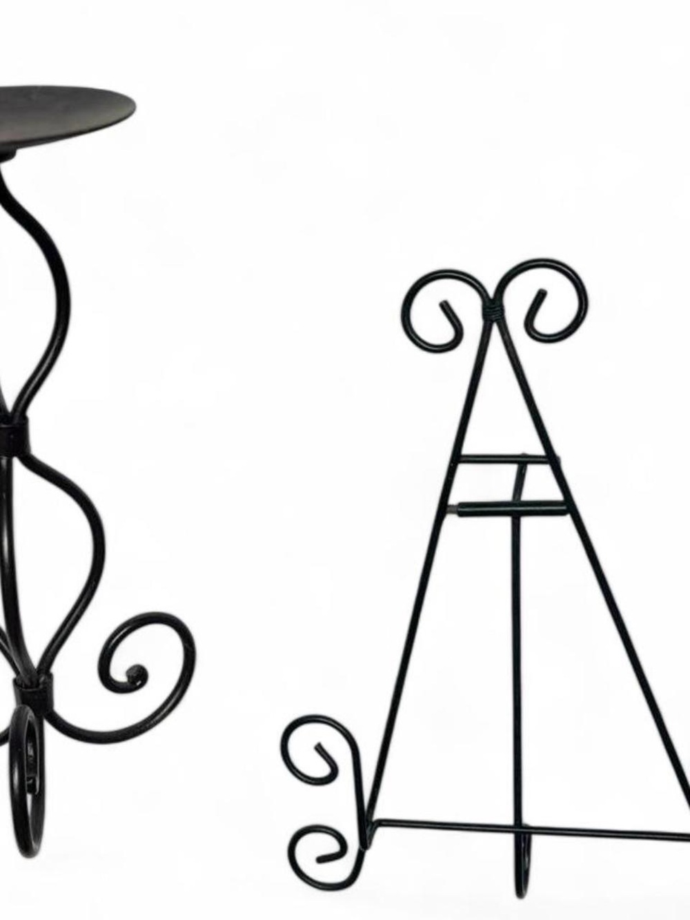 Vintage Black Metal Candle Holder & Easel Set